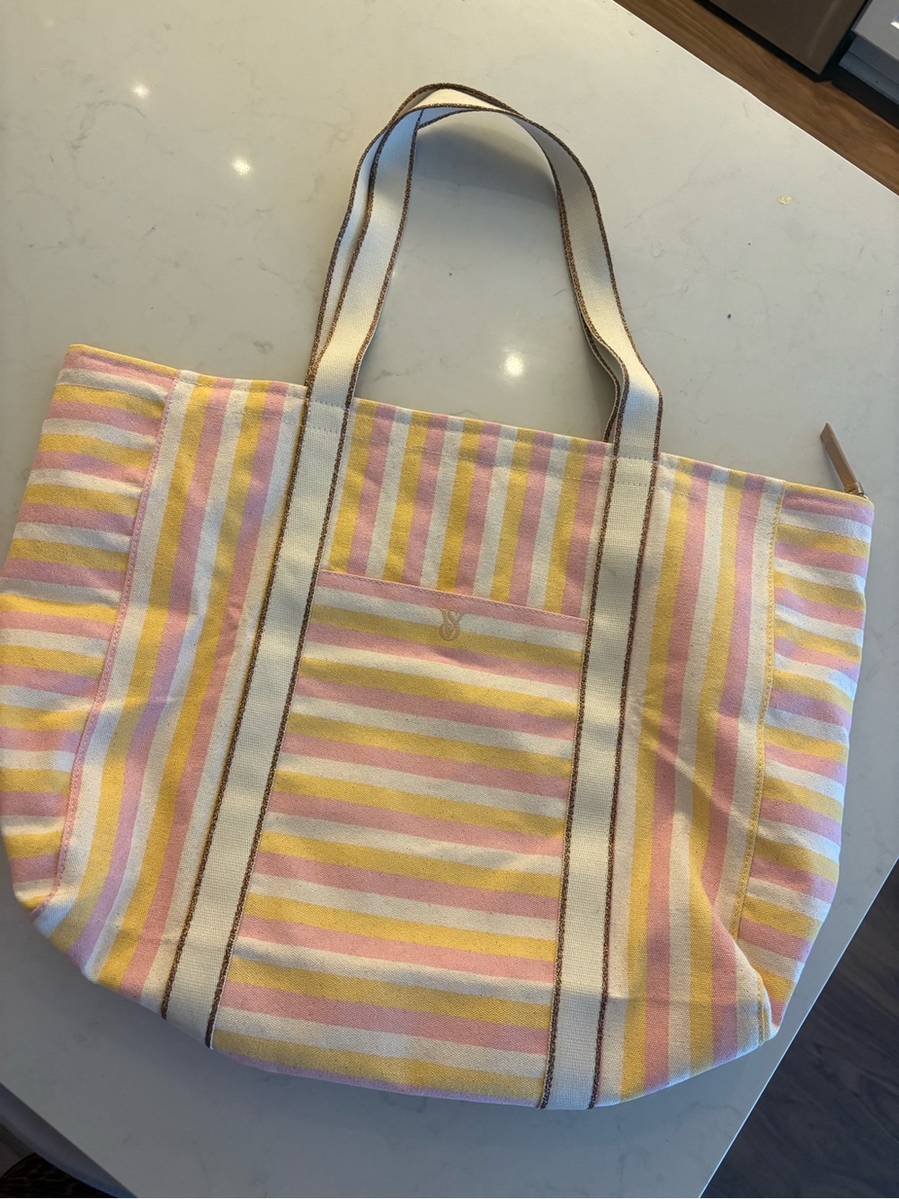 Striped Pastel Canvas Tote Bag - Pink & Yellow